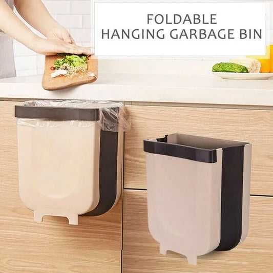 Wall Mounted Foldable Kitchen Trash Can – Space Saving Hanging Cabinet Bin