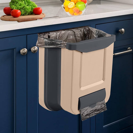 Wall Mounted Foldable Kitchen Trash Can – Space Saving Hanging Cabinet Bin
