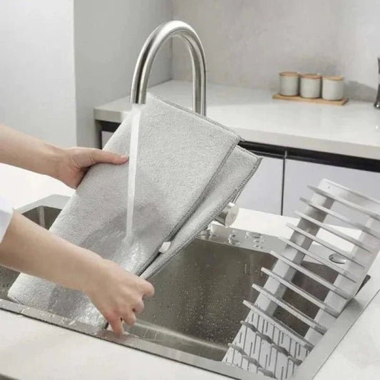 Multipurpose Dish Drying Mat with Plates Rack & Pot Lid Holder - Microfibre Absorbent Kitchen Mat
