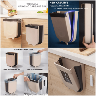 Wall Mounted Foldable Kitchen Trash Can – Space Saving Hanging Cabinet Bin