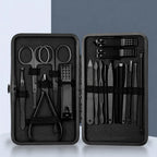 18-Piece Black Stainless Steel Manicure & Pedicure Set - Professional Nail Clipper Kit for Home Beauty Care