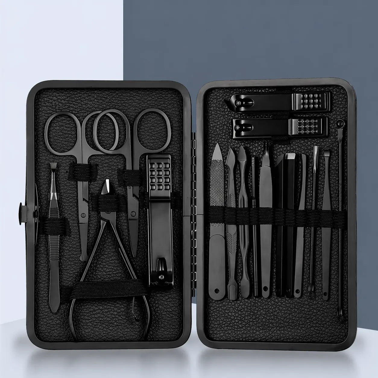 18-Piece Black Stainless Steel Manicure & Pedicure Set - Professional Nail Clipper Kit for Home Beauty Care