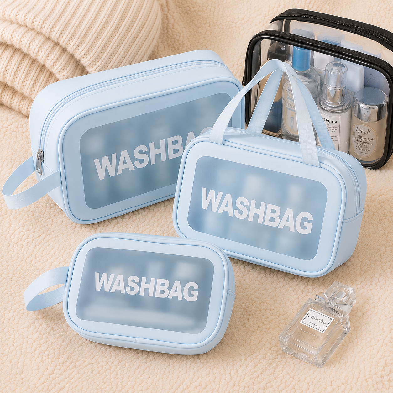Transparent Wash Bag Set | Travel Makeup Organizer Waterproof Cosmetic Pouch.