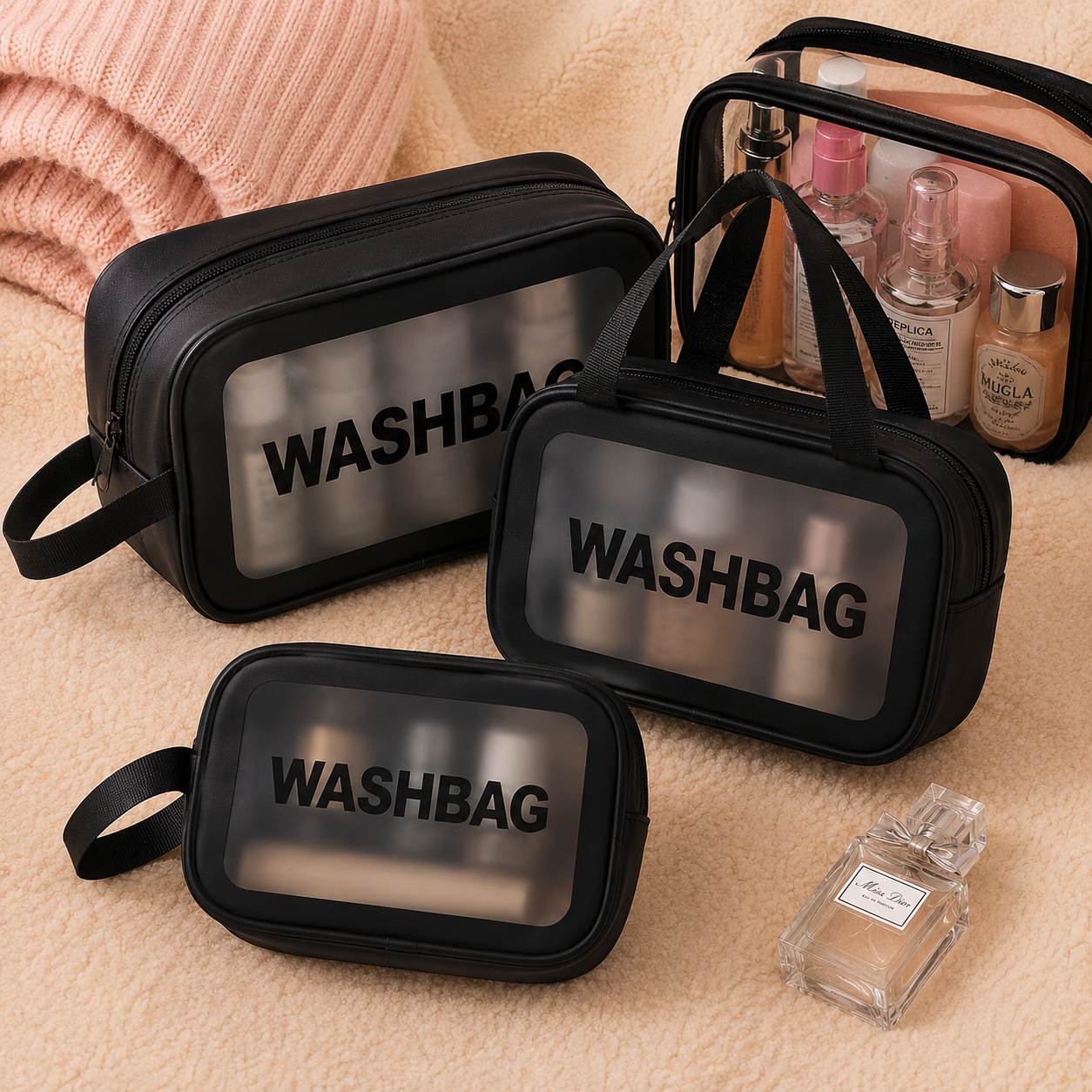 Transparent Wash Bag Set | Travel Makeup Organizer Waterproof Cosmetic Pouch.